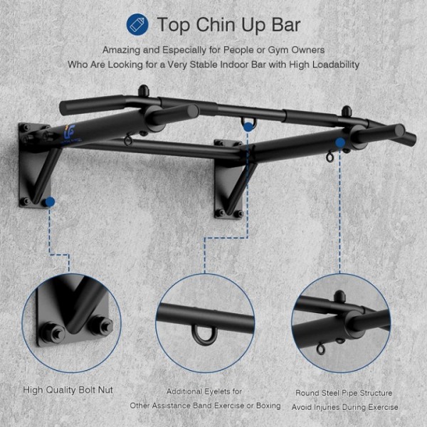 Wall Mounted Pull Up Bar, Thicken Steel Max Load 300 lbs，Punch Bag and TRX Training Hook for Home Gym Upper Body Workout Chin up Bar for Garage