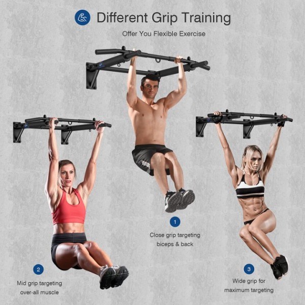 Wall Mounted Pull Up Bar, Thicken Steel Max Load 300 lbs，Punch Bag and TRX Training Hook for Home Gym Upper Body Workout Chin up Bar for Garage