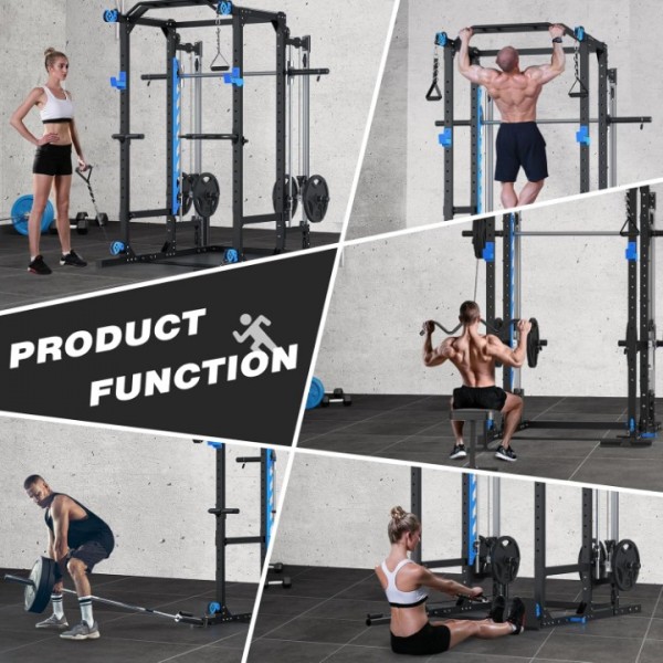 ULTRA FUEGO Power Cage with Cable Crossover/Smith Machine System LAT-Pull Down System Power Rack Squat Rack Training Attachments for Home Gym