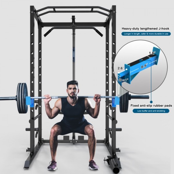 ULTRA FUEGO Squat Rack Power Cage Multi-Functional Power Rack with J-Hooks, Dip Handles, Landmine Attachment and Cable Pulley System for Home Gym
